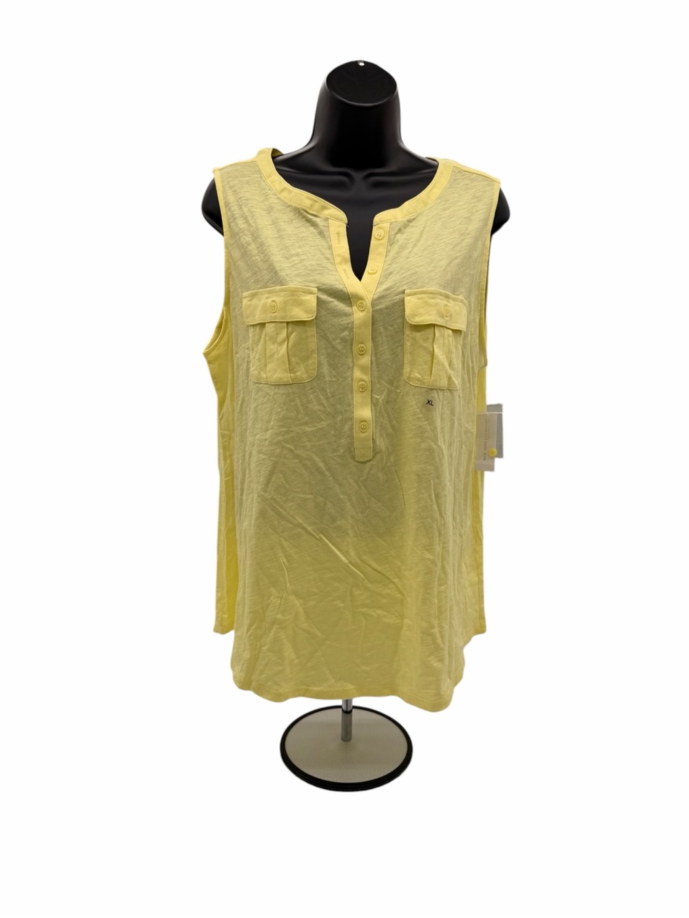 NWT NY&C Yellow XL Sleeveless Henley Pocket Tank Top - Women